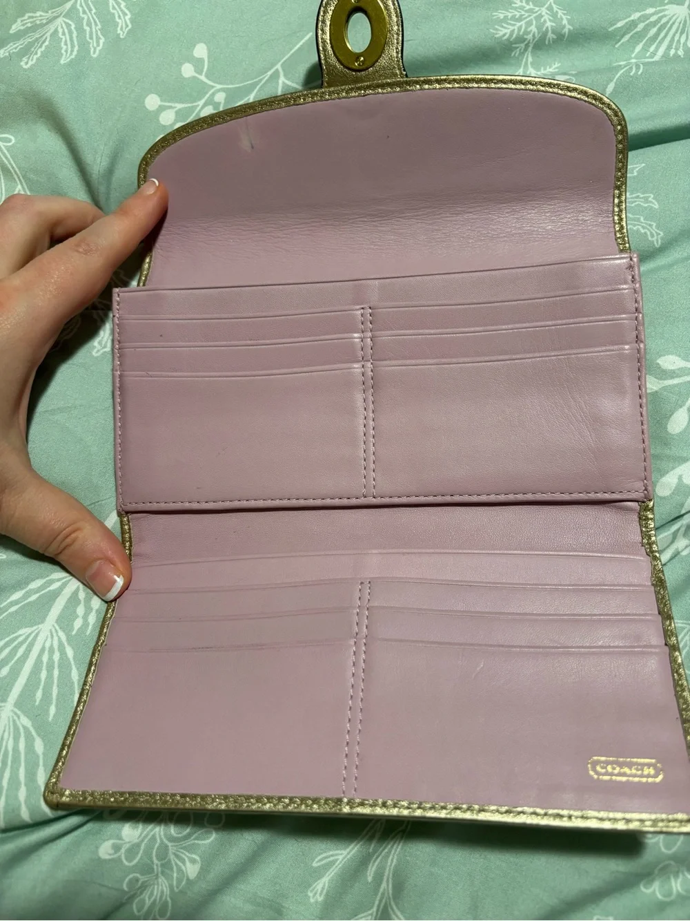 COACH Metallic Gold Leather Turnlock Wallet